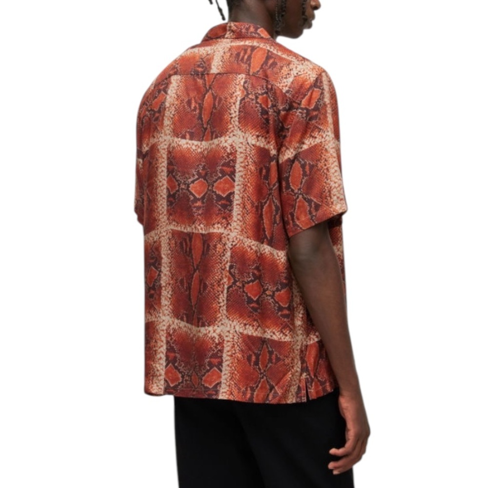 All Saints Red Snake Print Casual Button Down Shirt - Picture 2 of 15